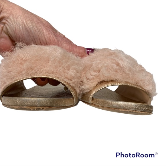 Loeffler Randall Domino Slides Metallic Rose Gold Faux Fur Mob Wife Chic 5 - Picture 8 of 15